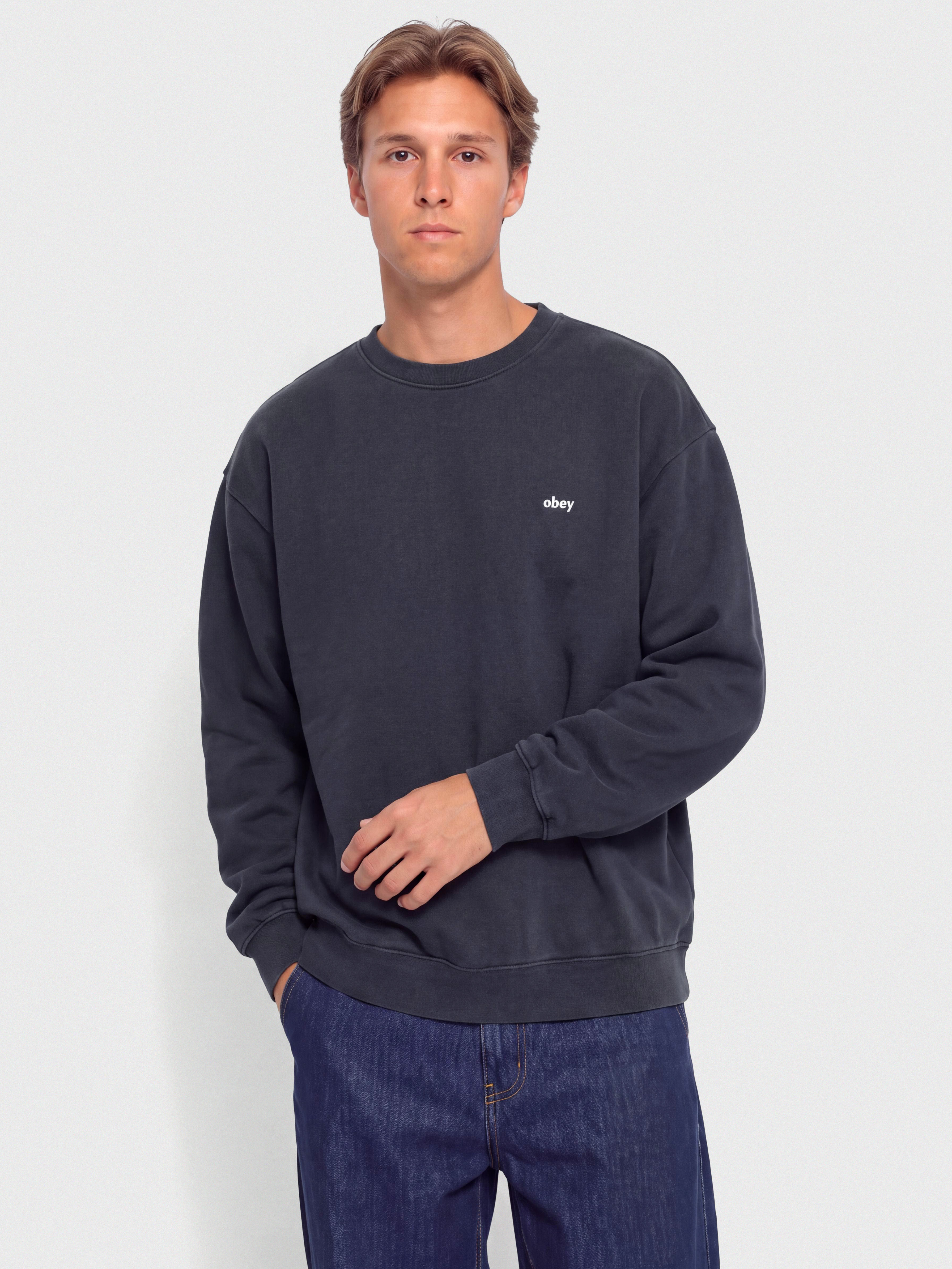 Суитшърт OBEY Lowercase Pigment (pigment dark sapphire)