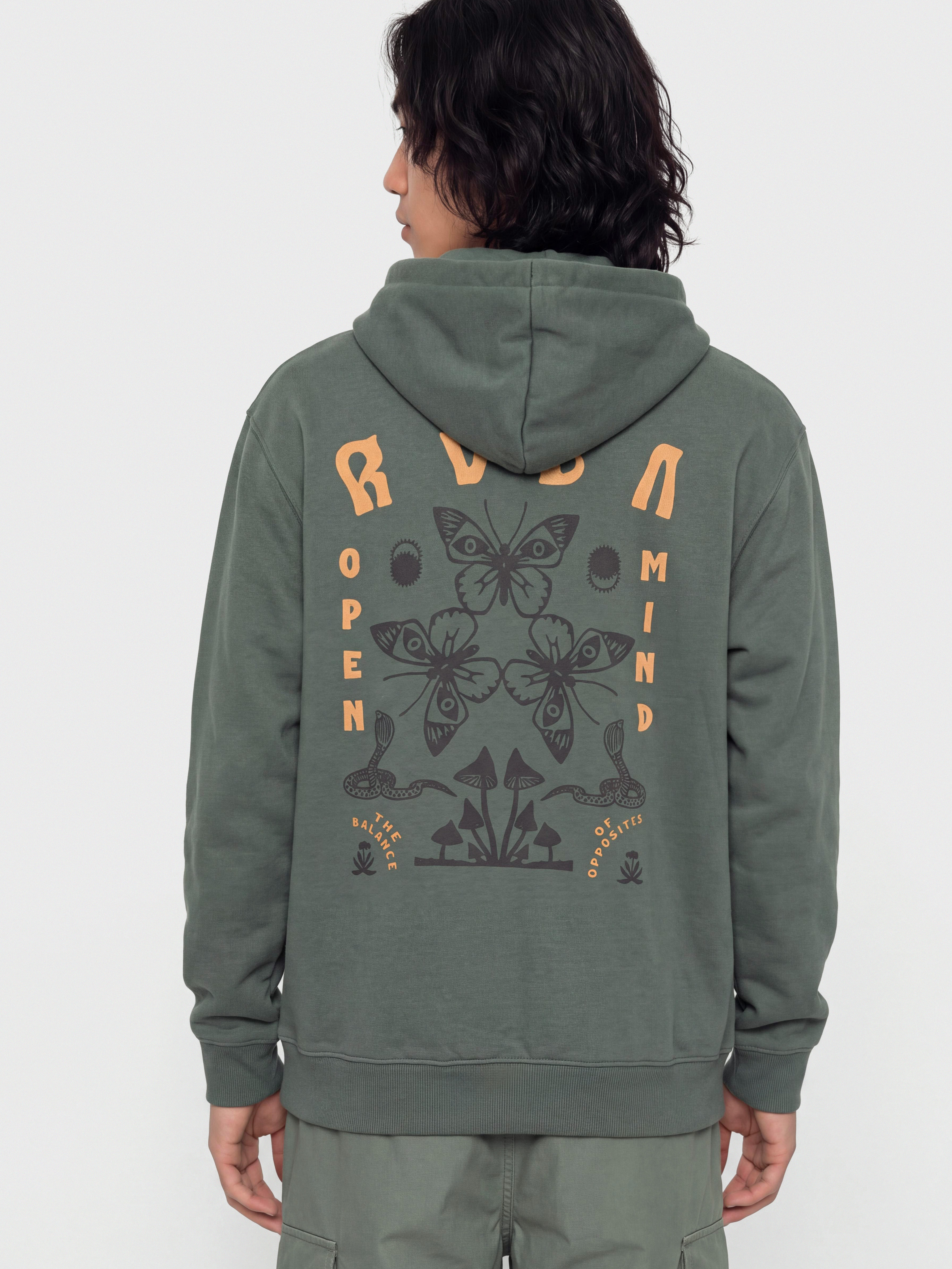 Суитшърт с качулка RVCA Butterfly Poster HD (balsam green)