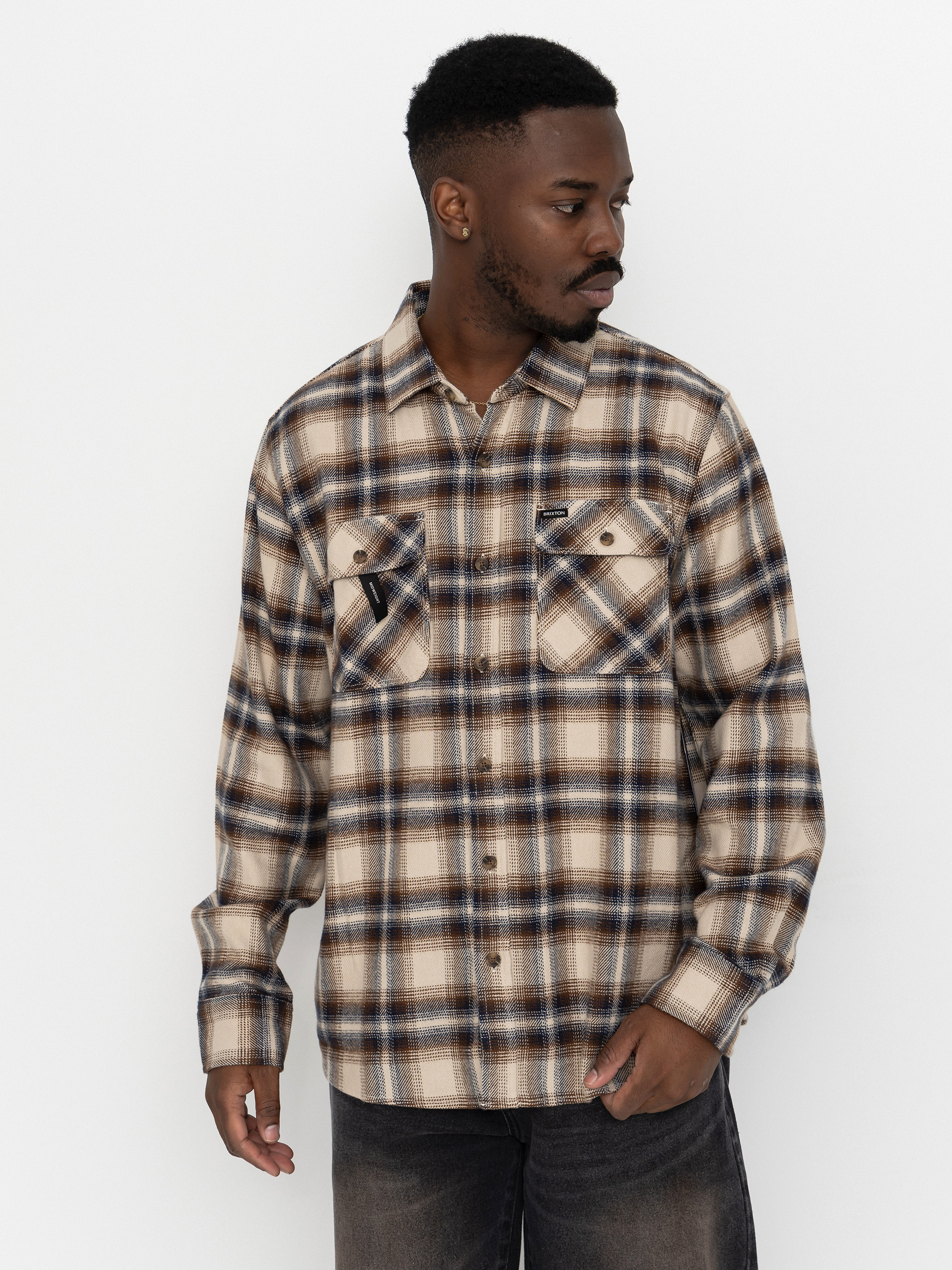 u0420u0438u0437u0430 Brixton Bowery Flannel Ls (soft brown plaid)