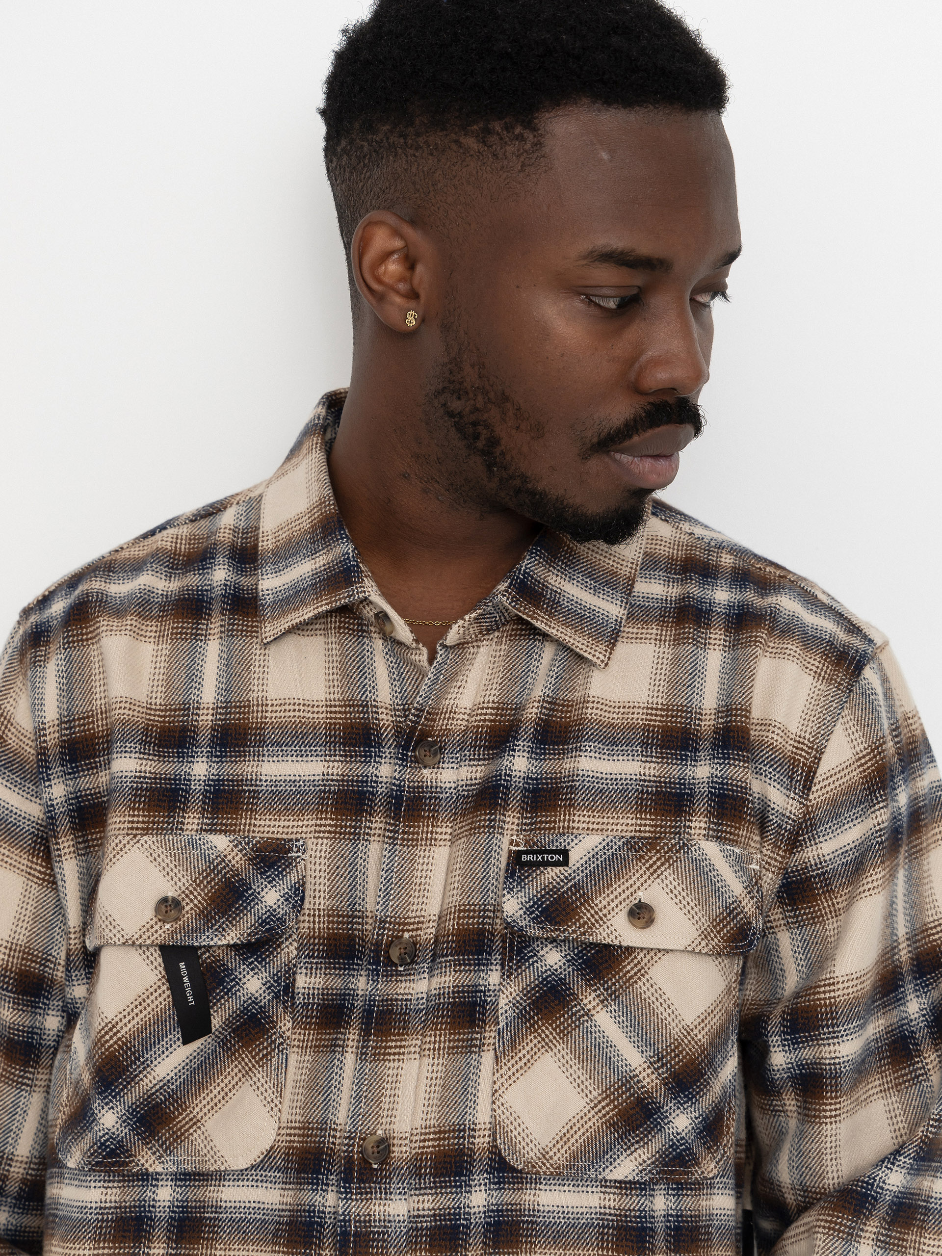Риза Brixton Bowery Flannel Ls (soft brown plaid)